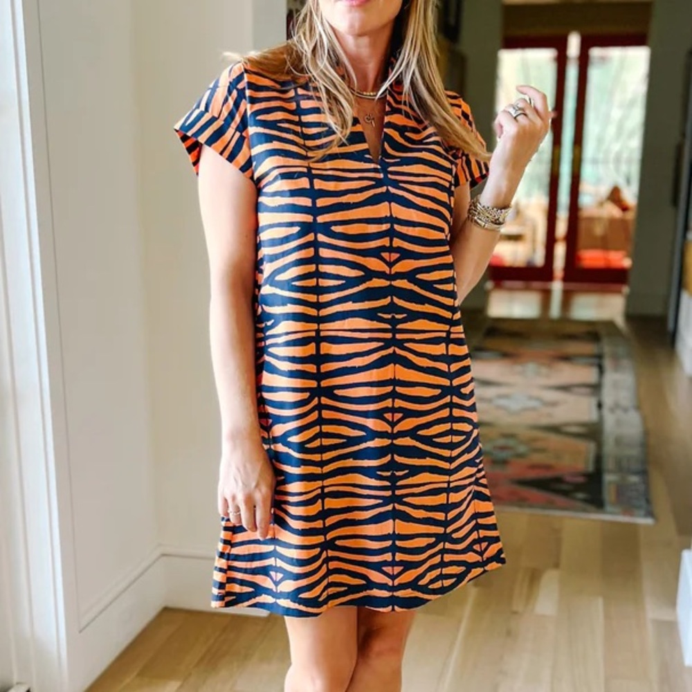 Navy Blue & Orange Tiger Stripe Dress - Gameday Dress, Clemson, Auburn